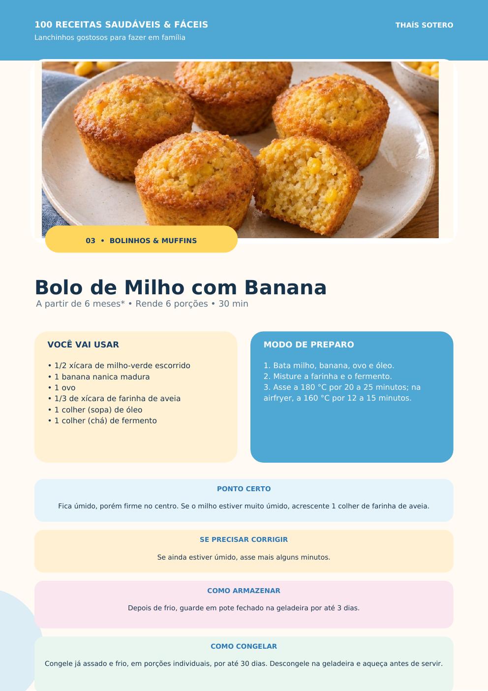 Página da receita Bolo de Milho com Banana